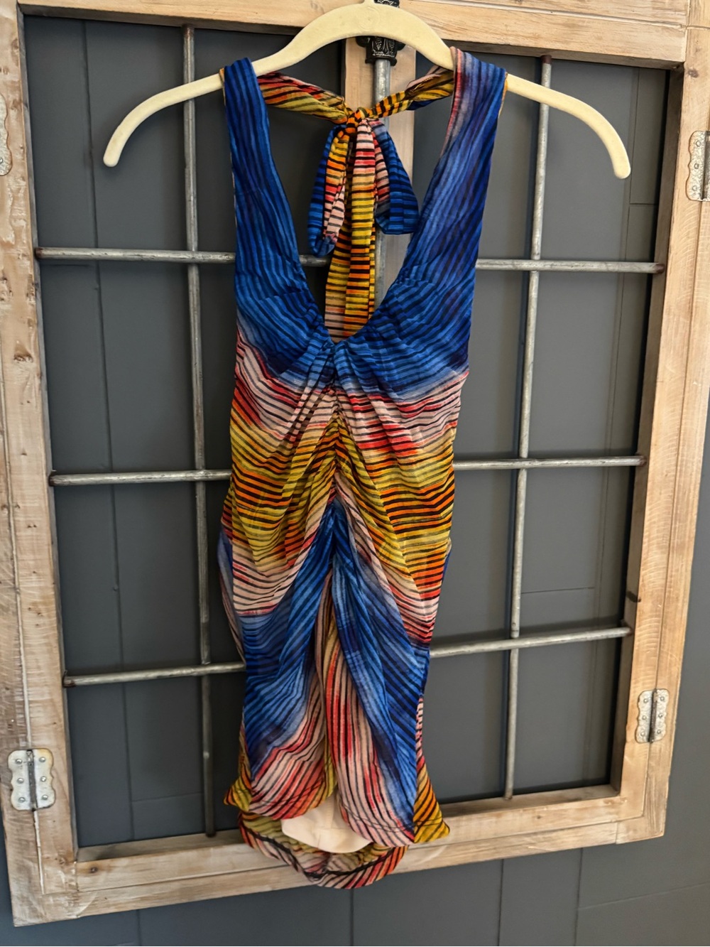 GREY LAB One-Shoulder Striped Dress in Blue, Yellow, Red